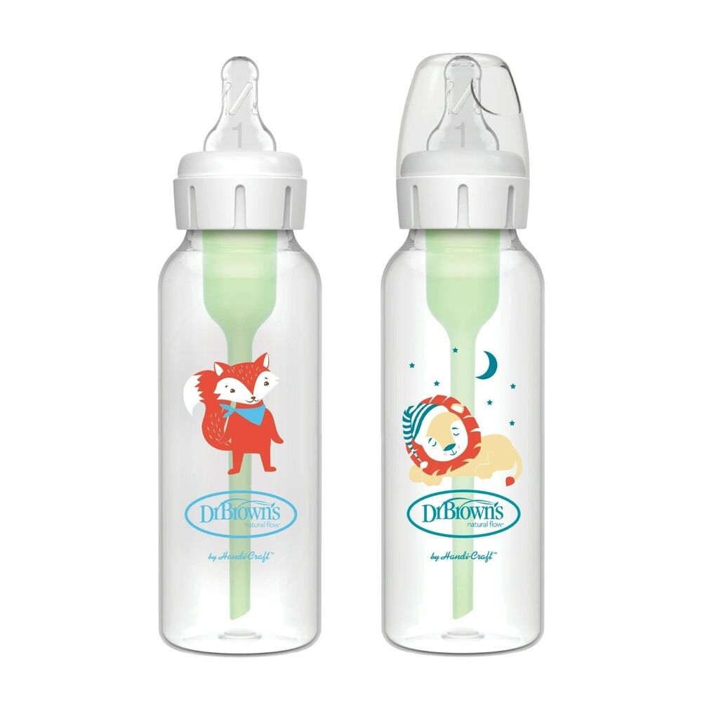 Dr. Brown's Boys Anti-colic Baby Bottle 2 Pack (8 oz) Fox Lion Size 1 Narrow 0m+ - Picture 3 of 6